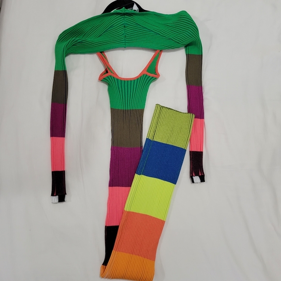 Christopher John Rogers Two-Piece Colorblock Rib-Knit Tank Dress & Bolero Set XS - Picture 9 of 10